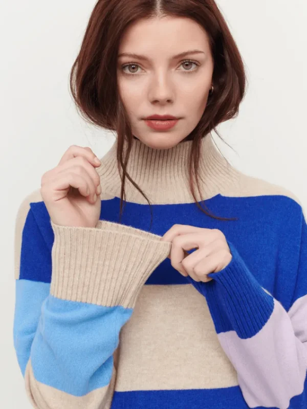 u0026 Isla Knitwear | Gifts Under £250^& Isla Sadie Colourblock Oatmeal/Multi Stripe Funnel Cashmere Jumper I