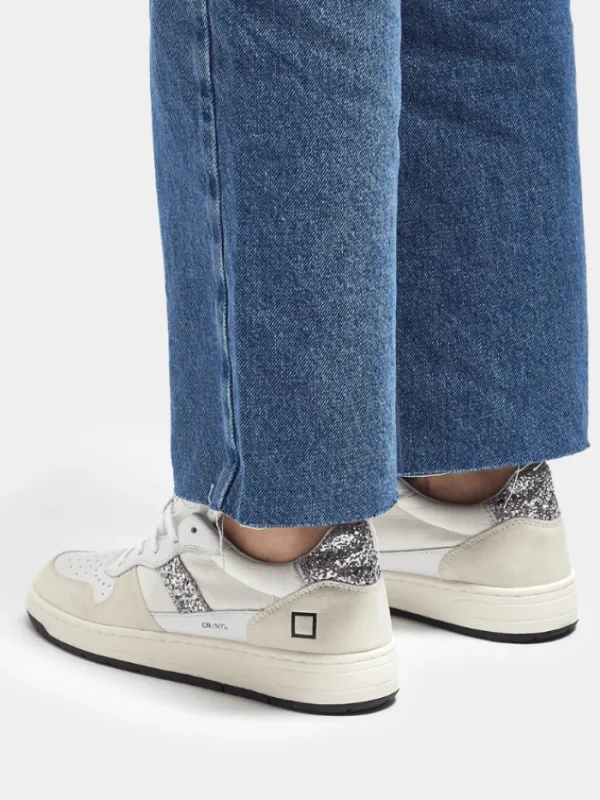 D.A.T.E. Footwear | Footwear^Court 2.0 Nylon White Glitter Trainers W401-C2-NY-11