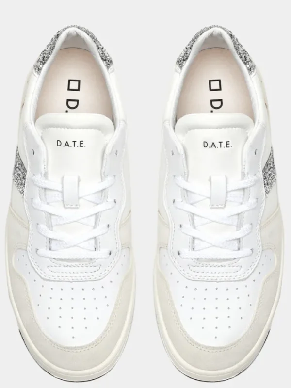 D.A.T.E. Footwear | Footwear^Court 2.0 Nylon White Glitter Trainers W401-C2-NY-11