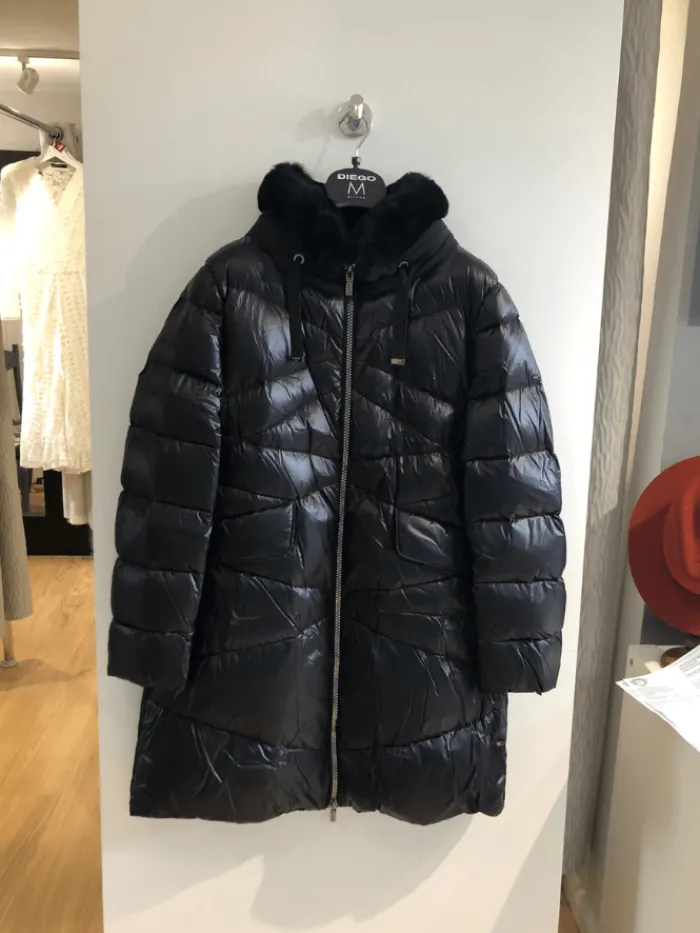 diego_m_milano_black_long_1.webp Diego M Milano Coats And Jackets | Puffers And Gilets^Black Long Down Jacket With Trimming 231P T931 OTM Col