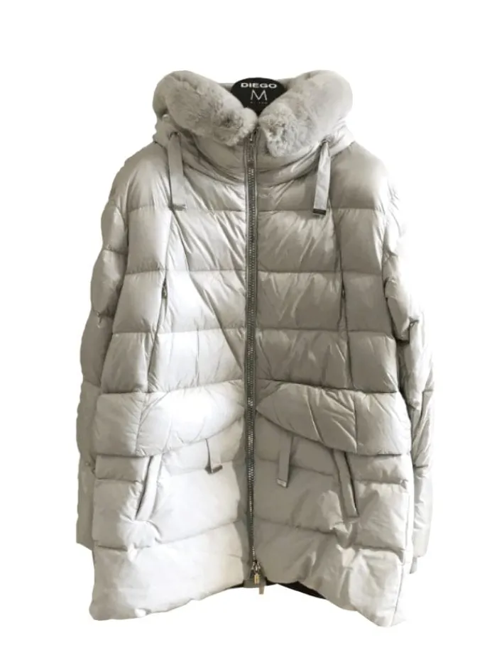 diego_m_milano_down_silve_0.webp Diego M Milano Coats And Jackets | Puffers And Gilets^Down Silver Jacket With Trimming 231P T914 OTC Col 906