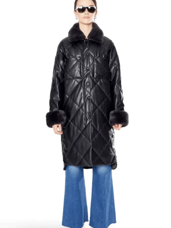 Freed Coats And Jackets | Faux Fur Edit^Kym Midi Length Quilted Vegan Leather Jacket In Black