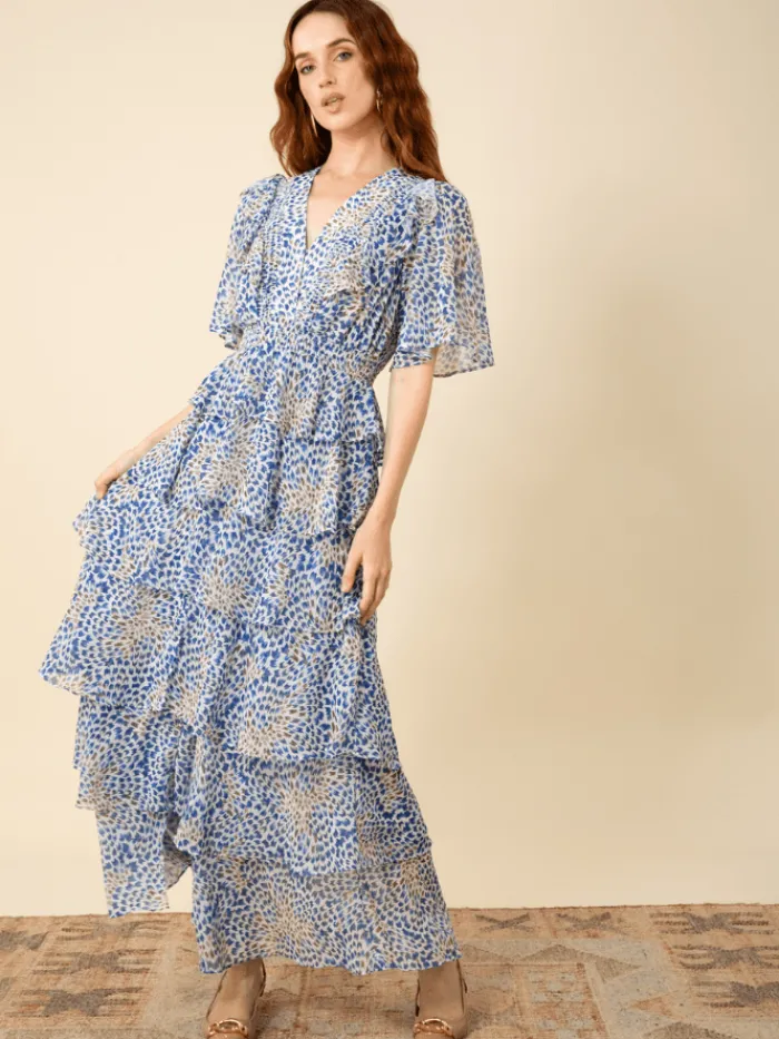 hale_bob_ainsley_blue_tie_0.webp Hale Bob Dresses | Party Wear^AINSLEY Blue Tiered Maxi Dress 46UB650A