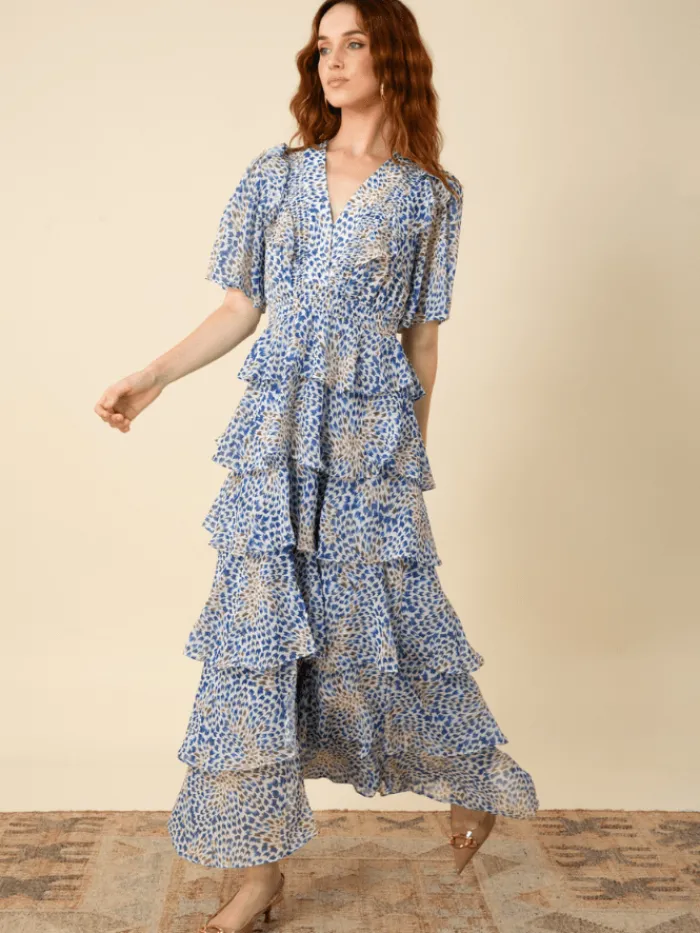 hale_bob_ainsley_blue_tie_1.webp Hale Bob Dresses | Party Wear^AINSLEY Blue Tiered Maxi Dress 46UB650A