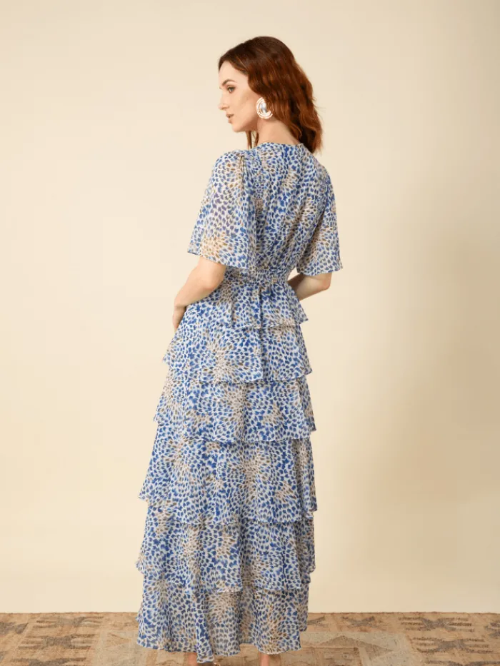 hale_bob_ainsley_blue_tie_2.webp Hale Bob Dresses | Party Wear^AINSLEY Blue Tiered Maxi Dress 46UB650A