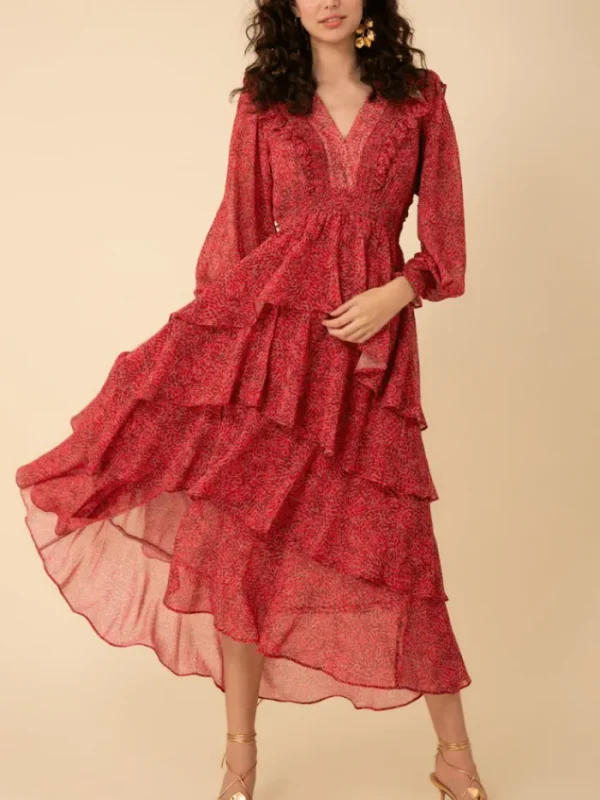 Hale Bob Dresses | Luxury Gifts^Alma Tiered Chiffon Maxi Dress In Raspberry 38EH6040