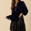 Hale Bob Tops | Party Wear^DANIELLE Navy Velvet Burnout Top 48VT264S