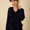 Hale Bob Party Wear | Tops^LIANI Velvet Burnout Silk Blend Blouse In Navy 47DY224S