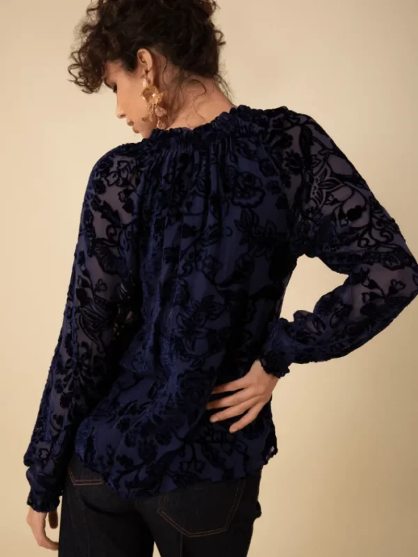 Hale Bob Party Wear | Tops^LIANI Velvet Burnout Silk Blend Blouse In Navy 47DY224S
