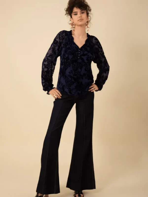 Hale Bob Party Wear | Tops^LIANI Velvet Burnout Silk Blend Blouse In Navy 47DY224S
