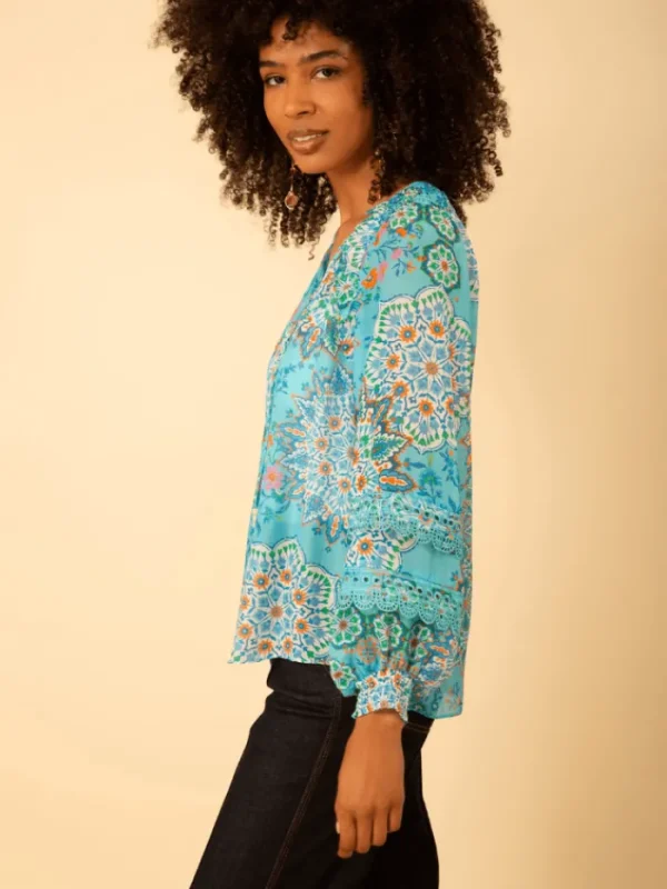 Hale Bob Tops | Gifts Under £250^LILITH Turquoise With Print Top H43EK220A Col TUR