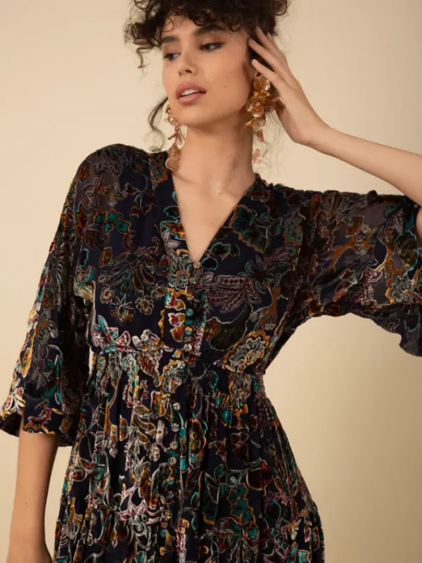 Hale Bob Dresses | Party Wear^RAVEN Velvet Burnout Midi Dress In Navy 47DY620A