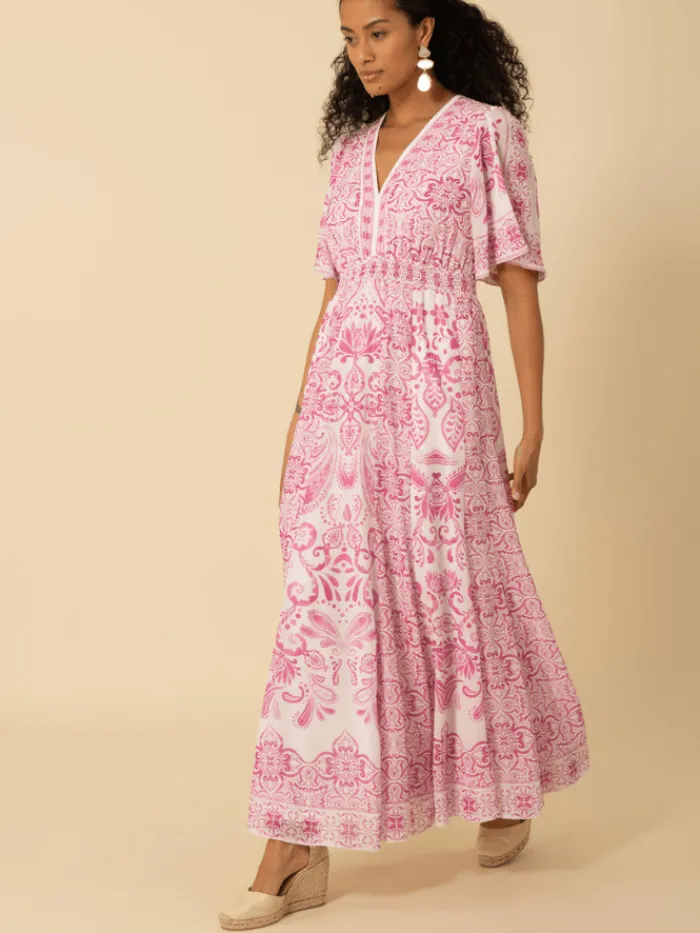 hale_bob_womens_ellis_pin_0.webp Hale Bob Dresses | Party Wear^Women's ELLIS Pink Patterned Maxi Dress 4ZEK622A Col PNK