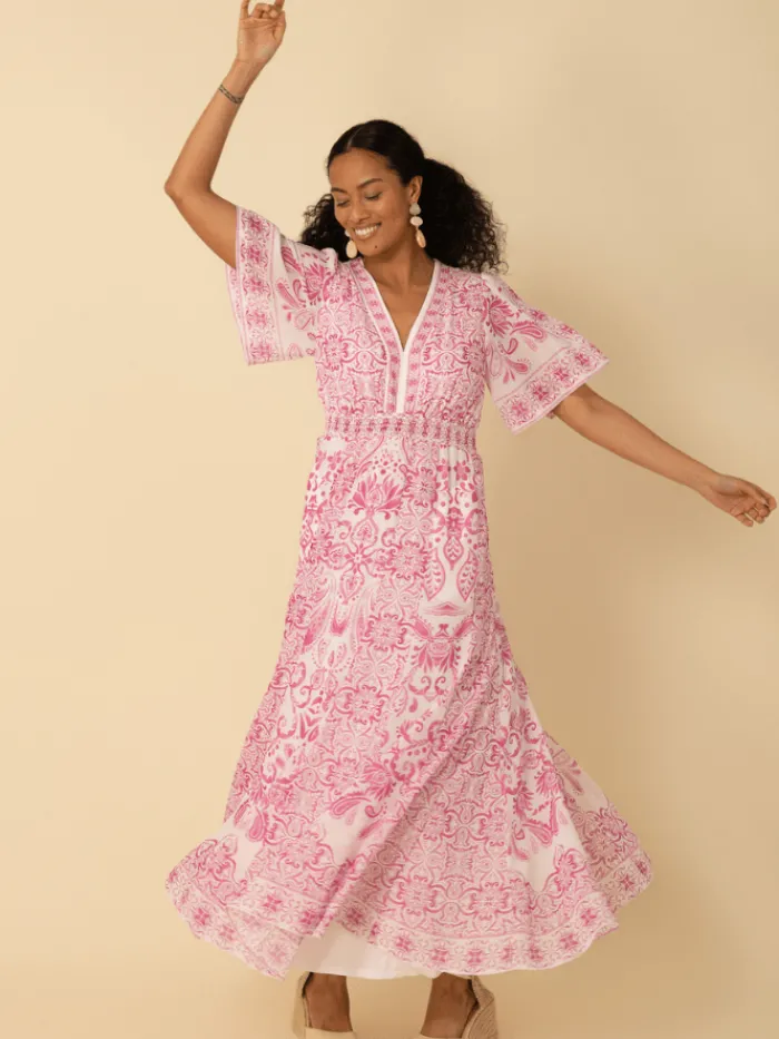 hale_bob_womens_ellis_pin_3.webp Hale Bob Dresses | Party Wear^Women's ELLIS Pink Patterned Maxi Dress 4ZEK622A Col PNK