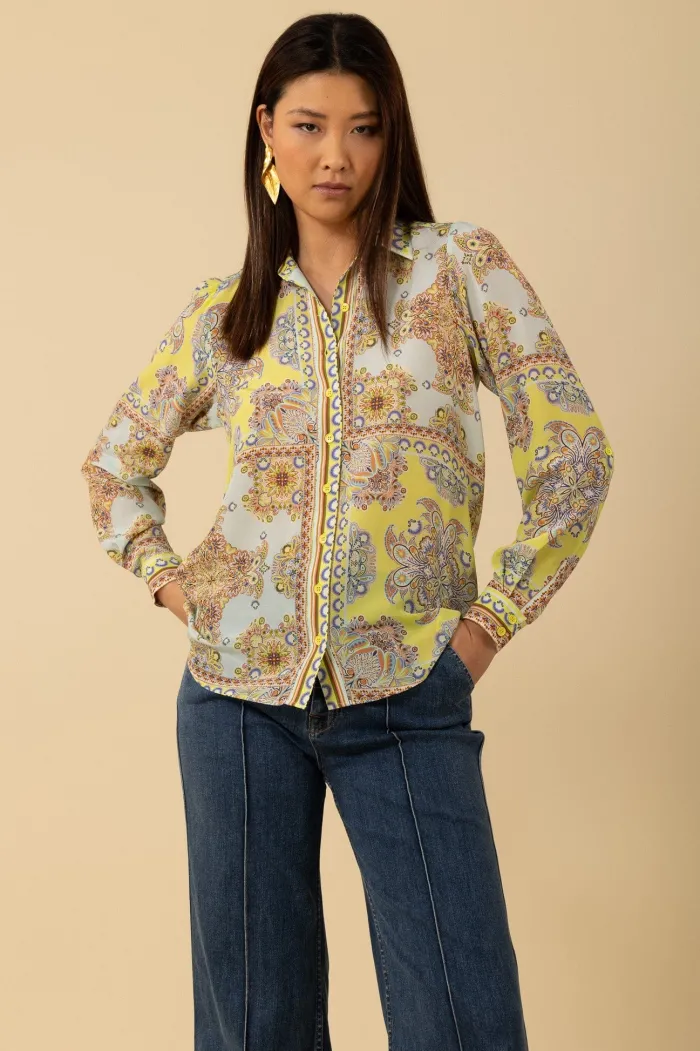 hale_bob_womens_madilynn__0.webp Hale Bob Party Wear | Tops^Women's MADILYNN Silk Blouse In Turquoise 4YAS212A Col TUR