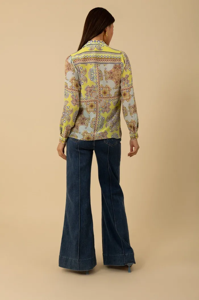hale_bob_womens_madilynn__1.webp Hale Bob Party Wear | Tops^Women's MADILYNN Silk Blouse In Turquoise 4YAS212A Col TUR