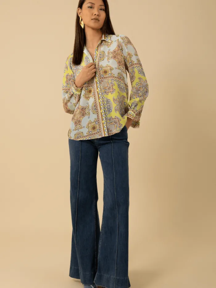hale_bob_womens_madilynn__2.webp Hale Bob Party Wear | Tops^Women's MADILYNN Silk Blouse In Turquoise 4YAS212A Col TUR
