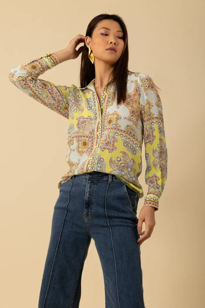 hale_bob_womens_madilynn__3.webp Hale Bob Party Wear | Tops^Women's MADILYNN Silk Blouse In Turquoise 4YAS212A Col TUR