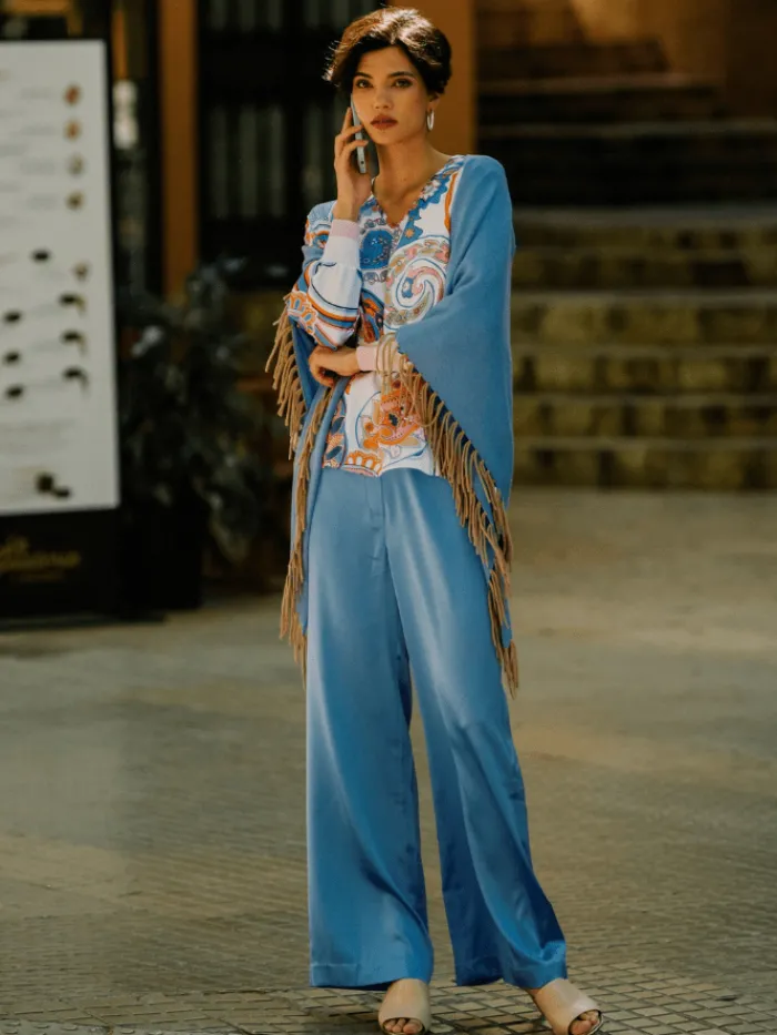 herzens_angelegenheit_wom_1.webp Herzen’s Angelegenheit Ponchos And Wraps | Coats And Jackets^Women's Wool And Cashmere Cornflower Blue Cape