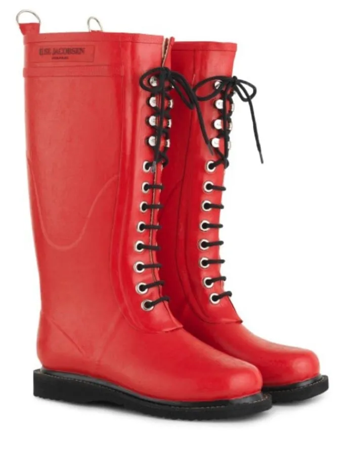 ilse_jacobsen_long_length_0-1.webp Ilse Jacobsen Footwear | Footwear^Long Length Rubber Lace Up Wellington Boots Red RUB1 303