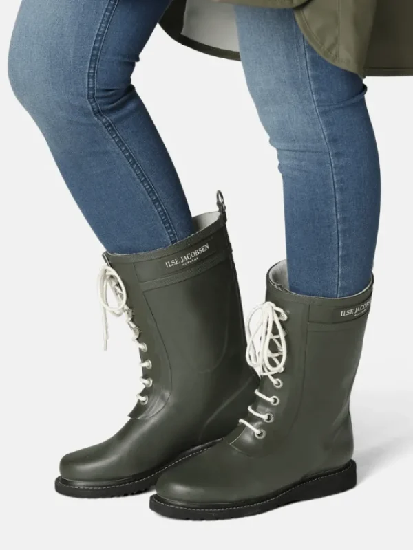 Ilse Jacobsen Footwear | Footwear^RUB15 Medium Length Rubber Lace Up Wellington Boots Army