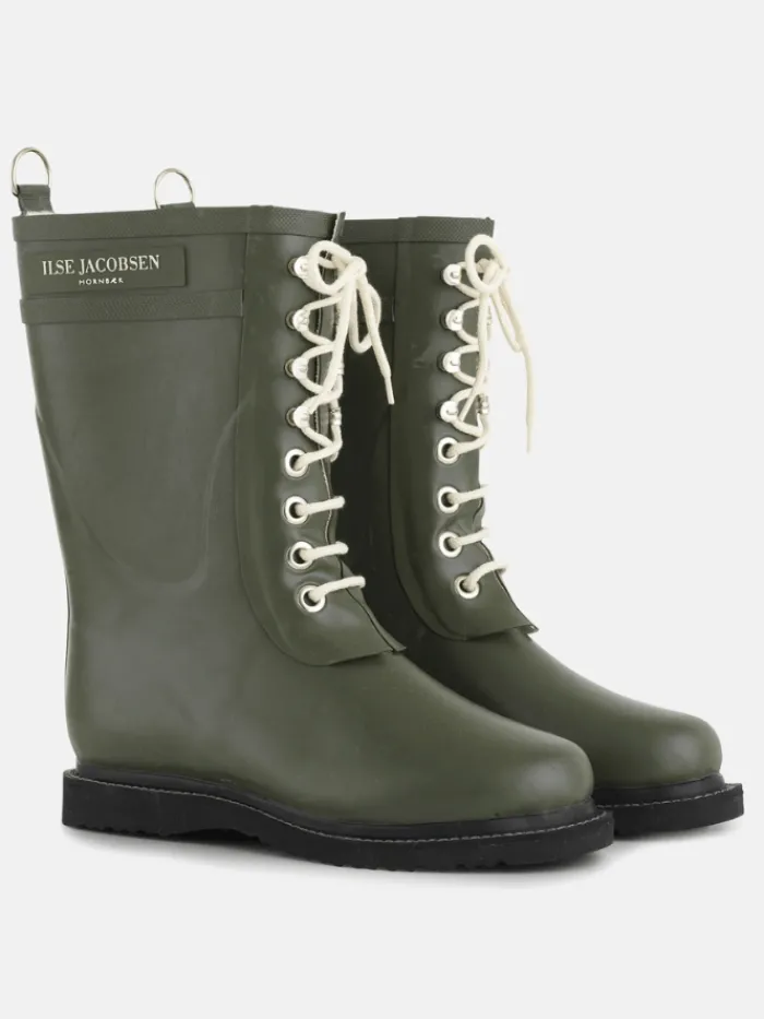 ilse_jacobsen_rub_medium__1.webp Ilse Jacobsen Footwear | Footwear^RUB15 Medium Length Rubber Lace Up Wellington Boots Army