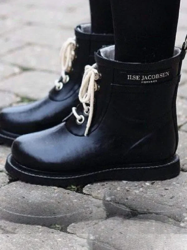 Ilse Jacobsen Footwear | Footwear^Short Rubber Lace Up Wellington Boots Black RUB2 001