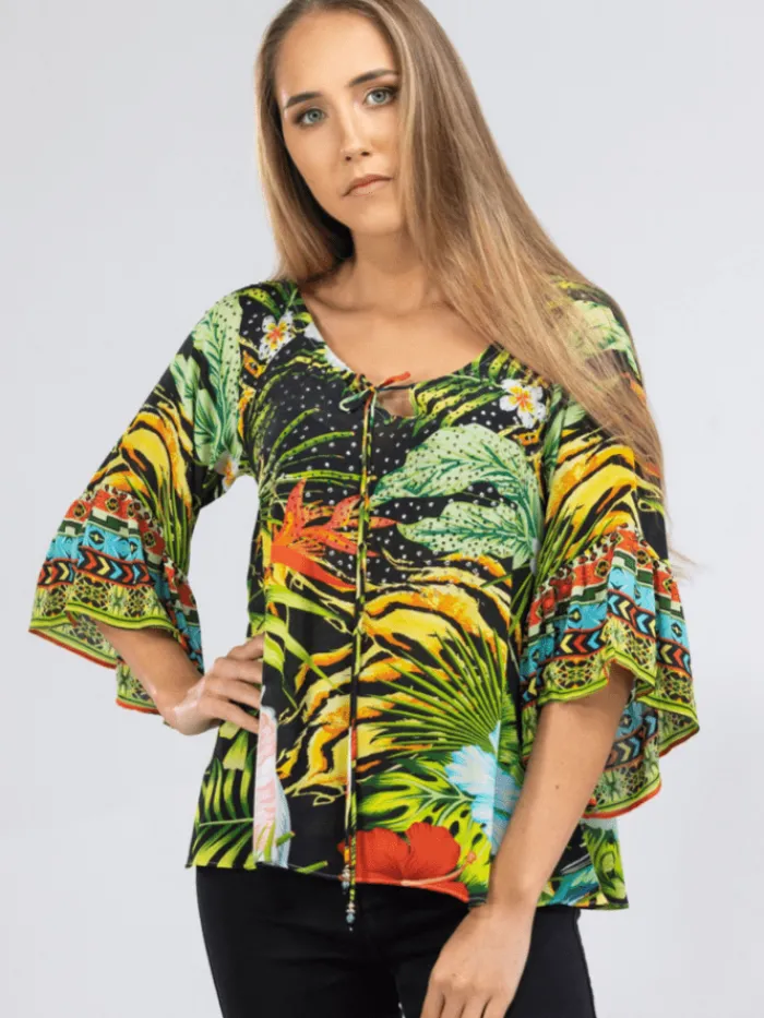 inoa_darwin_printed_silk__0.webp Inoa Tops | Beachwear^Darwin Printed Silk BOHO Top with Crystals 208