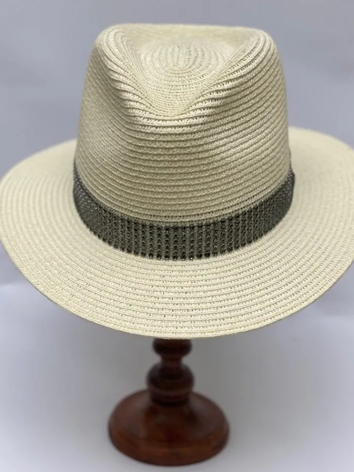 izzi_accessories_cream_su_0-2.webp Izzi Hats Hats & Hair Accessories | Gifts Under £50^Izzi Accessories Cream Summer Fedora Hat With Khaki Green Sparkle Band