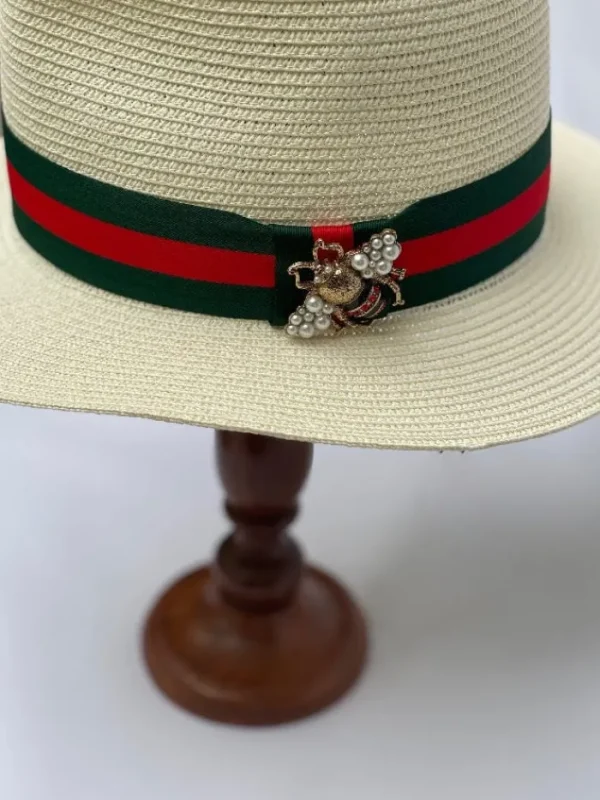 Izzi Hats Hats & Hair Accessories | Gifts Under £50^Izzi Accessories Cream Summer Fedora Hat With Green and Red Striped Ri