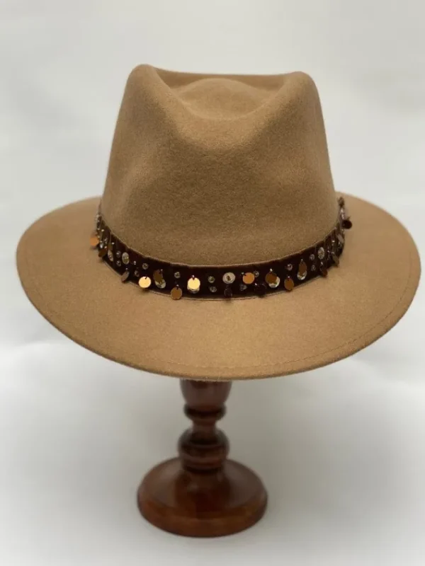 Izzi Hats Hats & Hair Accessories | Gifts Under £50^Izzi Accessories Fedora Camel Hat With Brown Velvet Sequinned Band