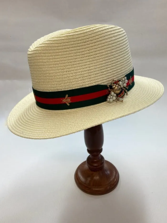 izzi_accessories_fedora_c_0-10.webp Izzi Hats Hats & Hair Accessories | Gifts Under £50^Izzi Accessories Fedora Cream Bee Hat Green/Red SH374