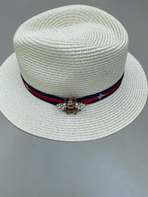 Izzi Hats Hats & Hair Accessories | Gifts Under £50^Izzi Accessories Fedora Cream Bee Hat Navy/Red Ribbon SH374