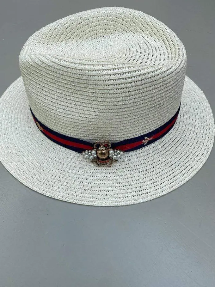 izzi_accessories_fedora_c_0-7.webp Izzi Hats Hats & Hair Accessories | Gifts Under £50^Izzi Accessories Fedora Cream Bee Hat Navy/Red Ribbon SH374
