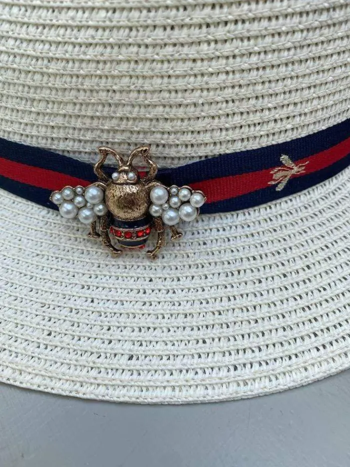 izzi_accessories_fedora_c_1-1.webp Izzi Hats Hats & Hair Accessories | Gifts Under £50^Izzi Accessories Fedora Cream Bee Hat Navy/Red Ribbon SH374