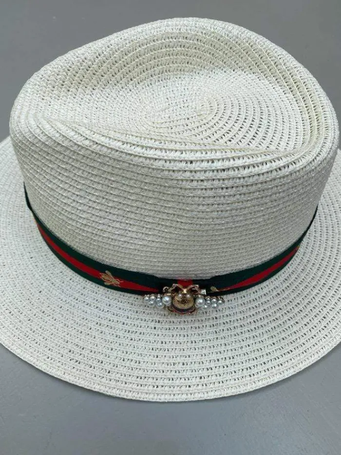 izzi_accessories_fedora_c_1-3.webp Izzi Hats Hats & Hair Accessories | Gifts Under £50^Izzi Accessories Fedora Cream Bee Hat Green/Red SH374