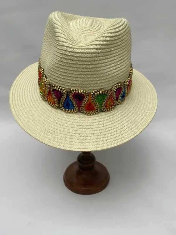Izzi Hats Hats & Hair Accessories | Gifts Under £50^Izzi Accessories Fedora Cream Hat With Wide Multi Coloured Velvet Tear