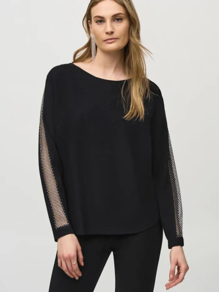 joseph_ribkoff_black_jump_1.webp Joseph Ribkoff Knitwear | Gifts Under £100^Black Jumper With Lace Sequin Trim 244910 Col 11