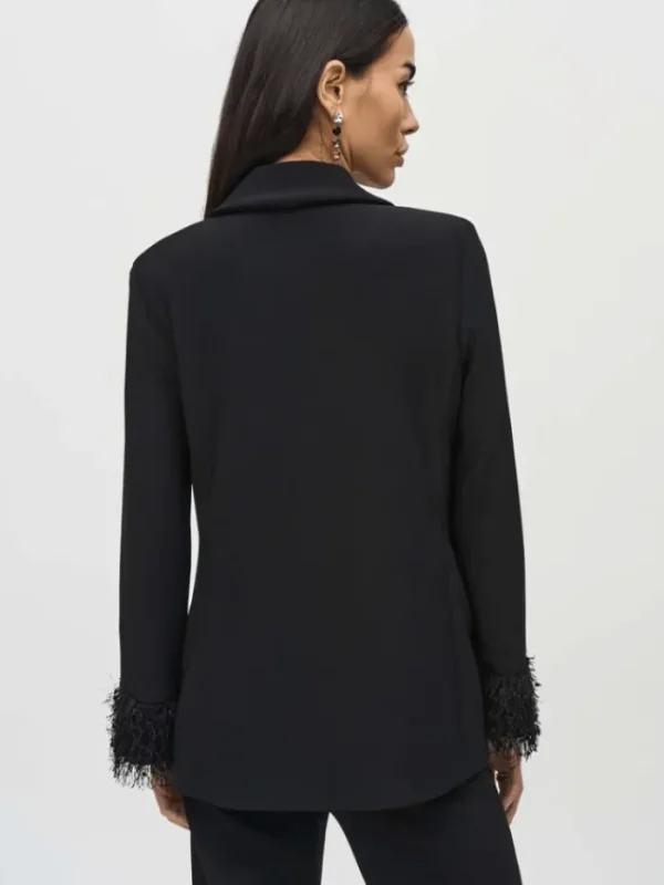 Joseph Ribkoff Coats And Jackets | Party Wear^Black Silky Knit Blazer With Fringed Cuffs 244194 Col 1