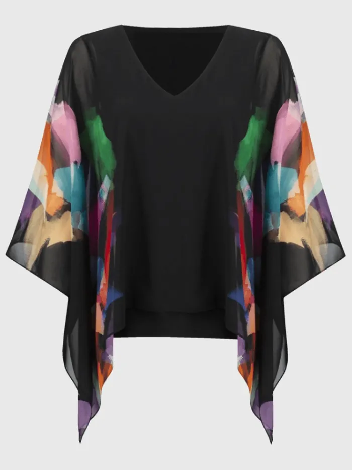 joseph_ribkoff_chiffon_ab_0-1.webp Joseph Ribkoff Party Wear | Tops^Chiffon Abstract Print Poncho Top 244174 Col 178