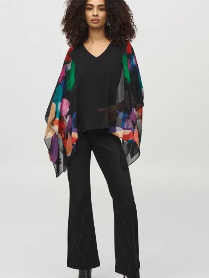 joseph_ribkoff_chiffon_ab_1-1.webp Joseph Ribkoff Party Wear | Tops^Chiffon Abstract Print Poncho Top 244174 Col 178