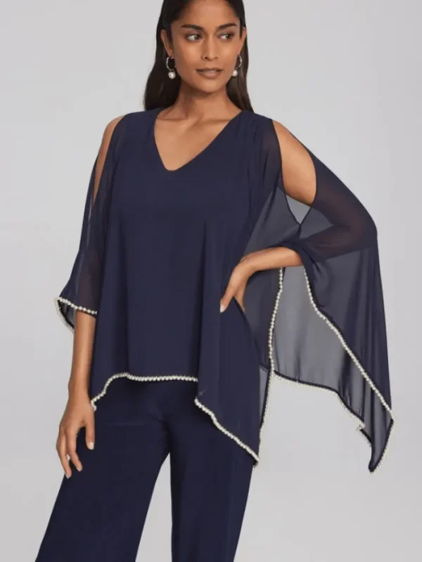 Joseph Ribkoff Party Wear | Tops^Chiffon and Silky Knit Poncho Top In Midnight Blue 2417