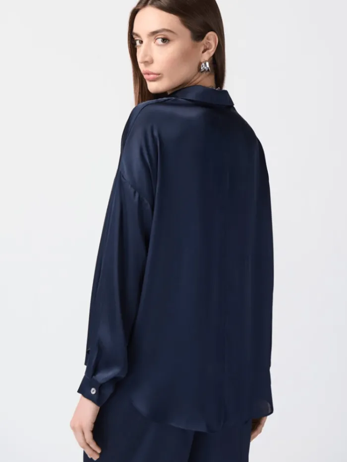 joseph_ribkoff_long_sleev_3.webp Joseph Ribkoff Tops | Gifts Under £250^Long Sleeve Satin Shirt In Midnight Blue 241242 Col 216
