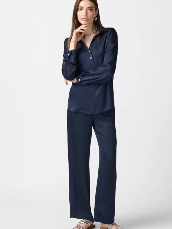 joseph_ribkoff_long_sleev_4.webp Joseph Ribkoff Tops | Gifts Under £250^Long Sleeve Satin Shirt In Midnight Blue 241242 Col 216