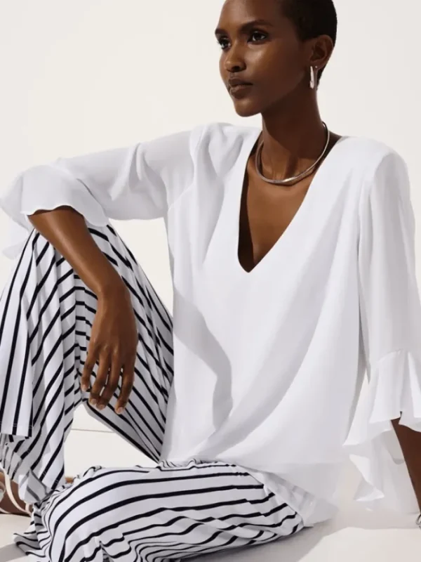 Joseph Ribkoff Tops | Gifts Under £250^Off White Georgette Top With Ruffled Sleeves 241283 Col