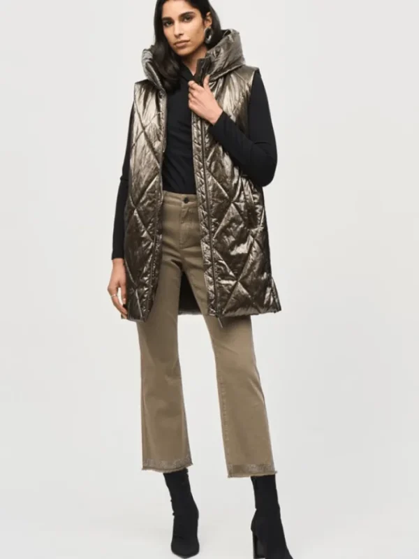 Joseph Ribkoff Coats And Jackets | Gifts Under £250^Quilted Hooded Puffer Gilet In Metallic Taupe 243940 Co