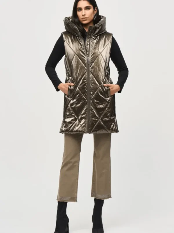 Joseph Ribkoff Coats And Jackets | Gifts Under £250^Quilted Hooded Puffer Gilet In Metallic Taupe 243940 Co