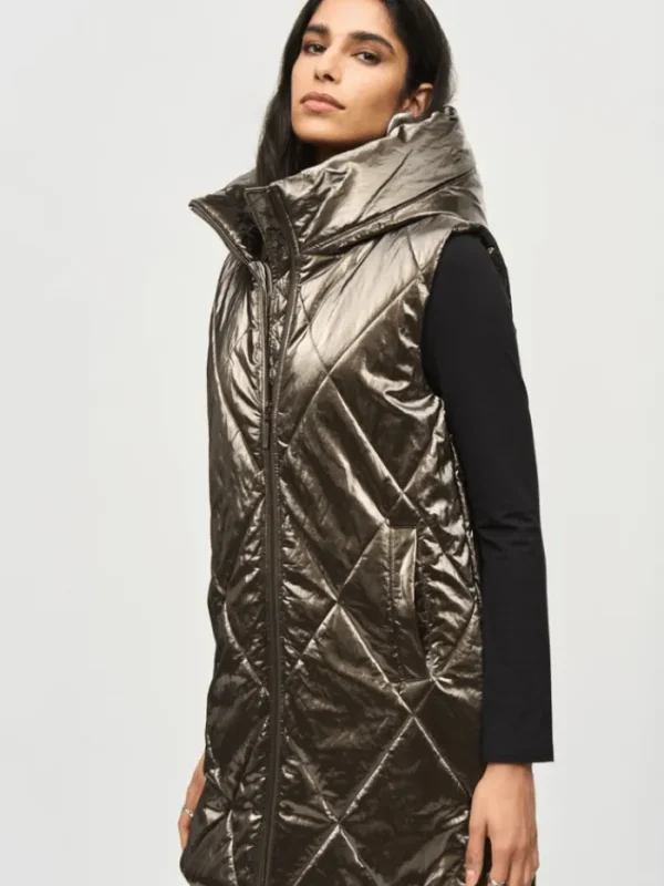 Joseph Ribkoff Coats And Jackets | Gifts Under £250^Quilted Hooded Puffer Gilet In Metallic Taupe 243940 Co