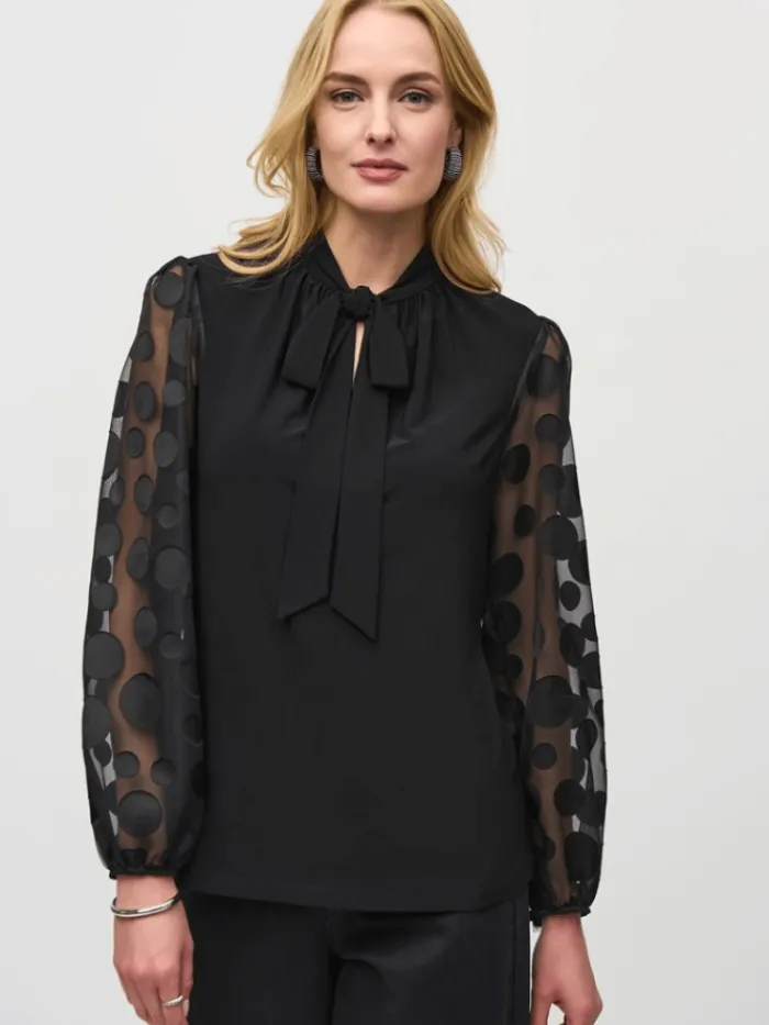 joseph_ribkoff_silky_knit_1-5.webp Joseph Ribkoff Tops | Gifts Under £250^Silky Knit Top With Dot Burnout Sleeves 244019 Col 11