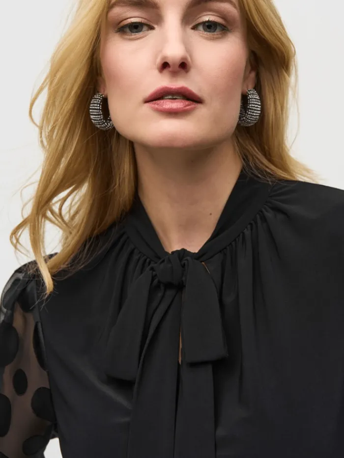 joseph_ribkoff_silky_knit_3-5.webp Joseph Ribkoff Tops | Gifts Under £250^Silky Knit Top With Dot Burnout Sleeves 244019 Col 11